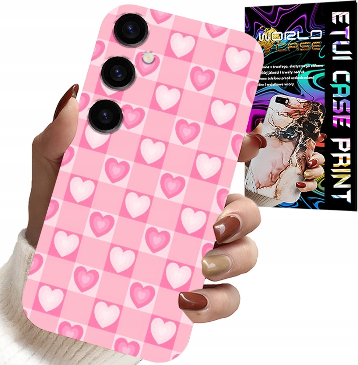 HOESJE VOOR SAMSUNG GALAXY S23 FE - ROZE HOESJE MET HARTJESRUITJE + GLAS