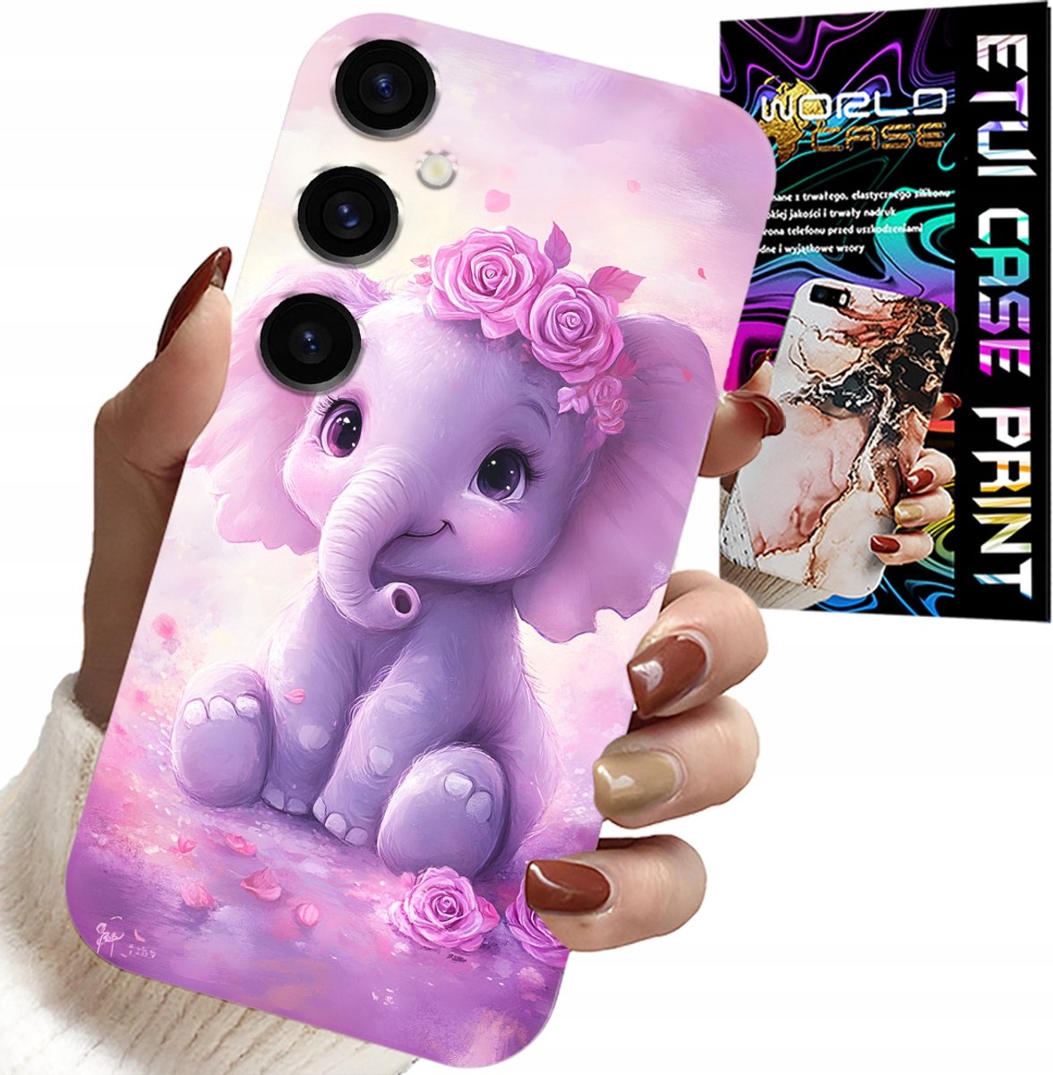 HOESJE VOOR SAMSUNG GALAXY S24 PLUS - SCHATTIGE OLIFANT OP ROZE ACHTERGROND + FOLIE