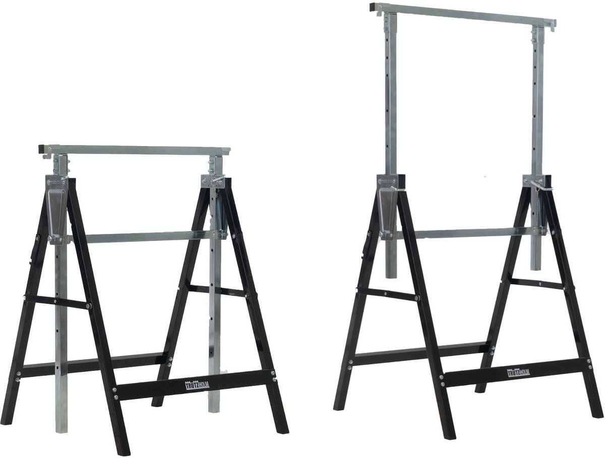 TRUTZHOLM - Werkschraag Set van 2 - 7-voudig Verstelbaar 80-130 cm - 400 kg - Inklapbaar - Zwart - Steigerschraag - Staal