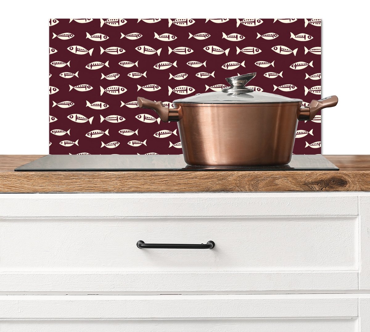 Spatscherm keuken 60x30 cm - Kookplaat achterwand Vissen - Grafisch - Patroon - Donker - Muurbeschermer - Spatwand fornuis - Hoogwaardig aluminium