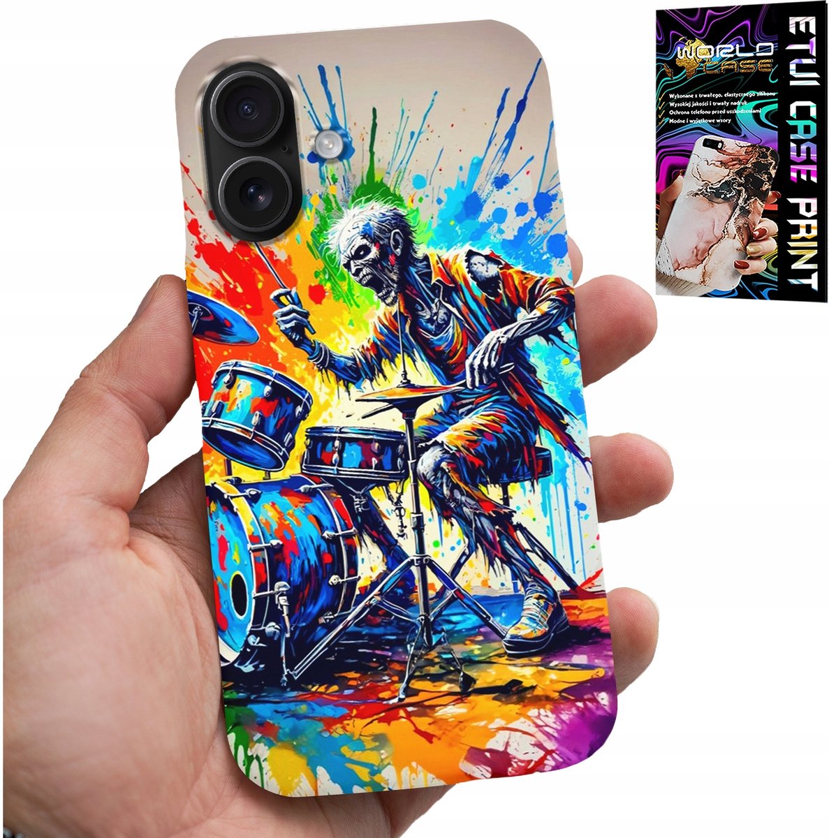 iPhone 16 Plus hoesje - Rock Drums Skeleton Cover