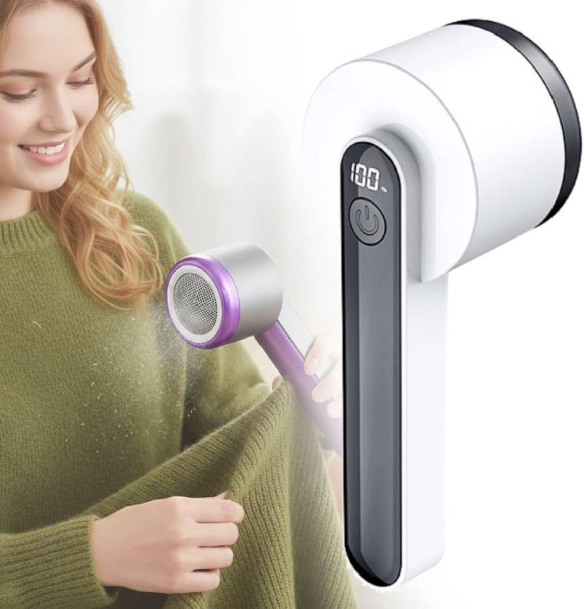Elektrische pluizenverwijderaar met digitaal display – Krachtig & efficiënt – Opladen via USB-C – Voorzien van LED-display – Ontworpen voor het verwijderen van pluisjes en pilling van kleding, truien, banken en dekens – Wit
