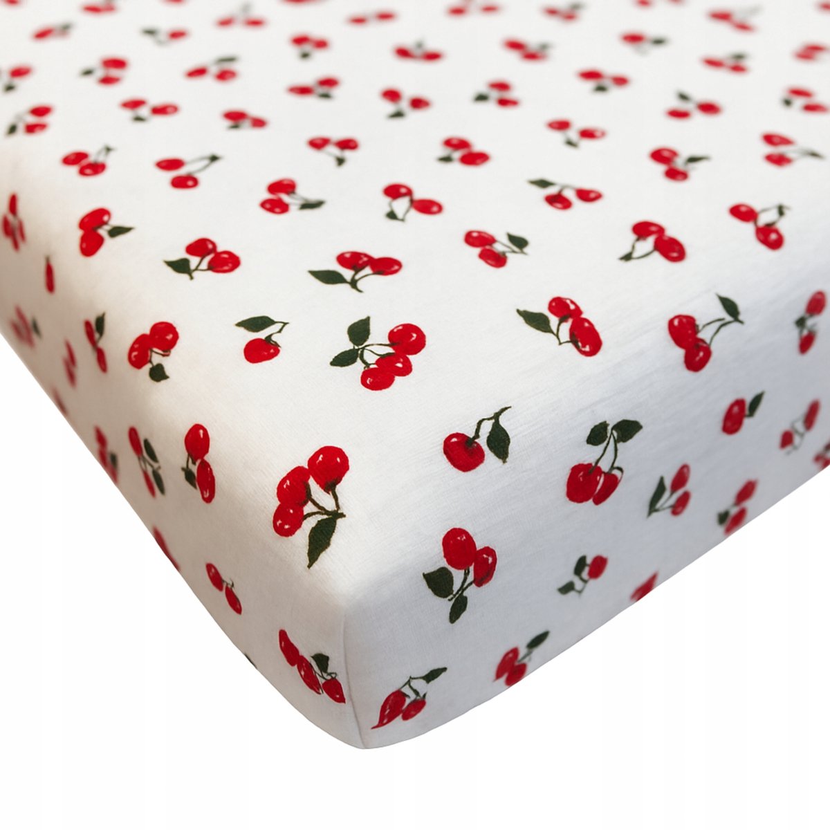 Dartomik - Muslin Laken voor Wieg - 90x50 cm - Wit met Kersenmotief - Elastische Rand