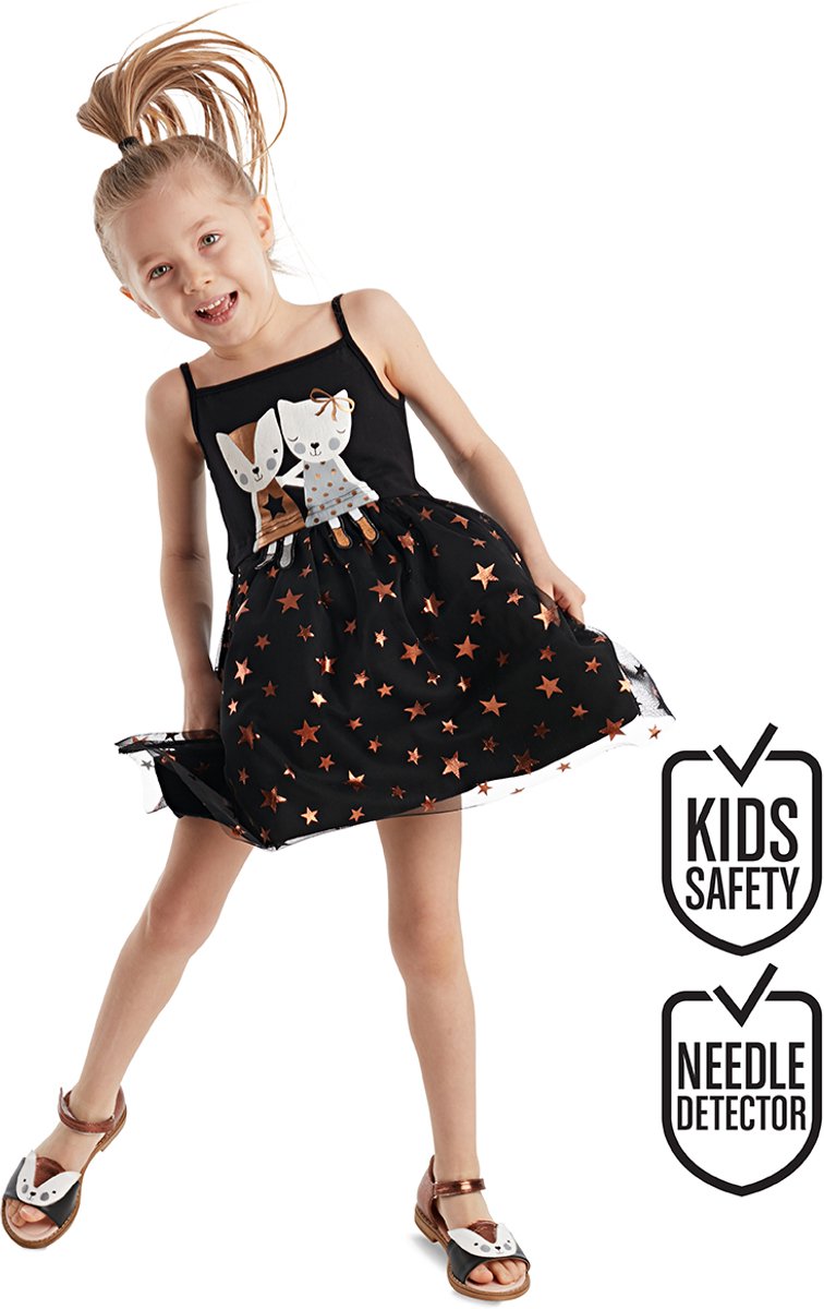 Denokids CFF-20Y1-037 Zwart Meisjes Jurk Sterren Kattenprint 110
