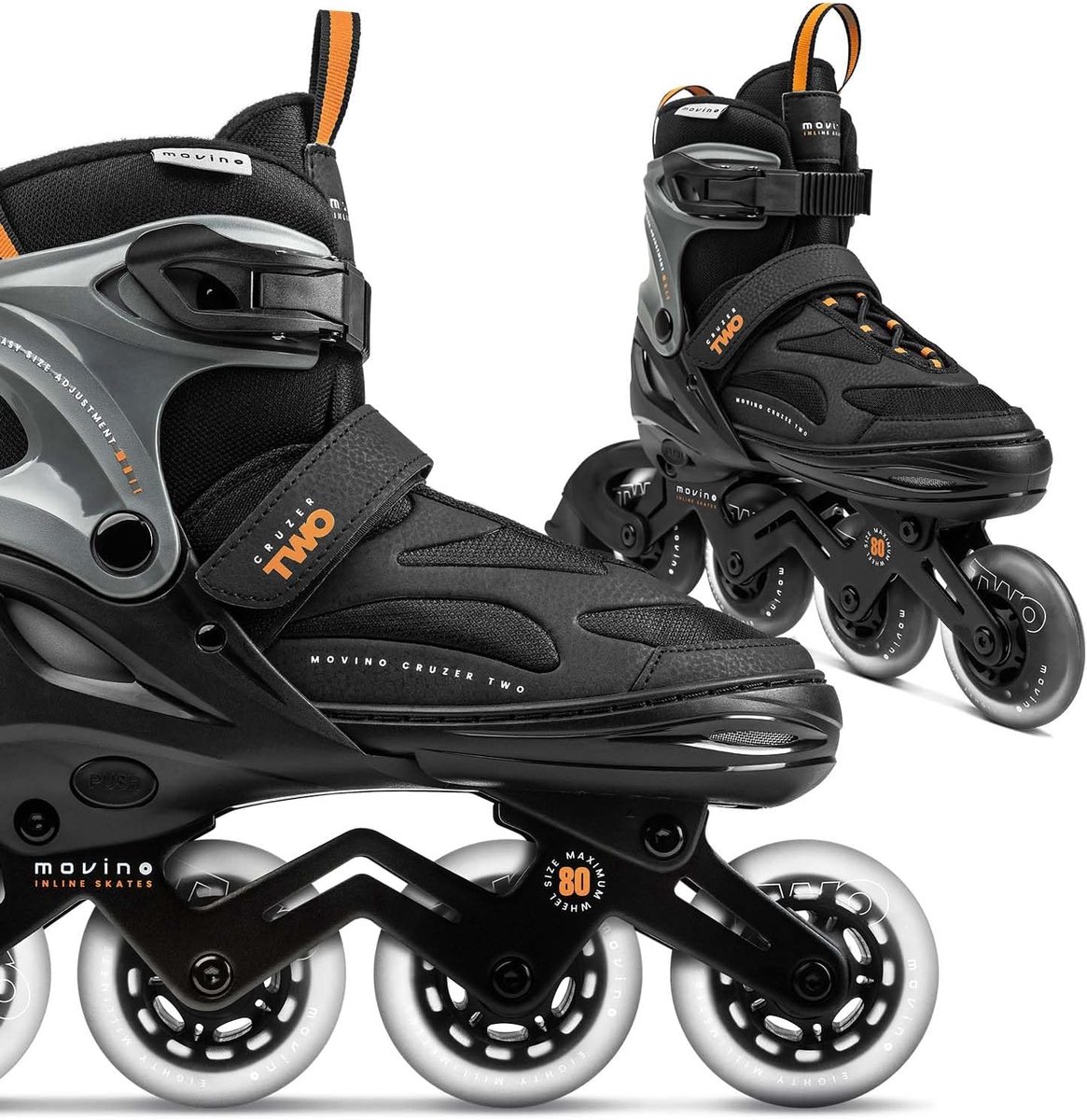 Verstelbare Inline Skates - Skeelers Kinderen Volwassenen - Veilig Sporten Buiten - Drievoudig Sluitsysteem - Maat XL 42-45 - Grijs Oranje