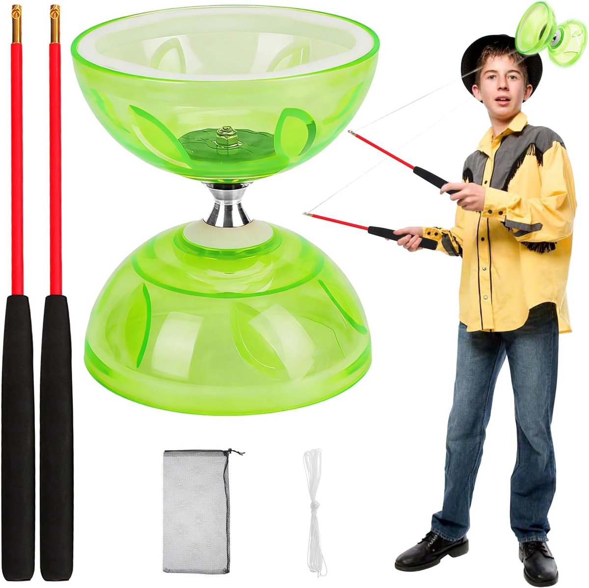Jongleer Diabolo - Klassiek Speelgoed - Behendigheid Trainen - Met Kogellagers - 12 cm - Groen