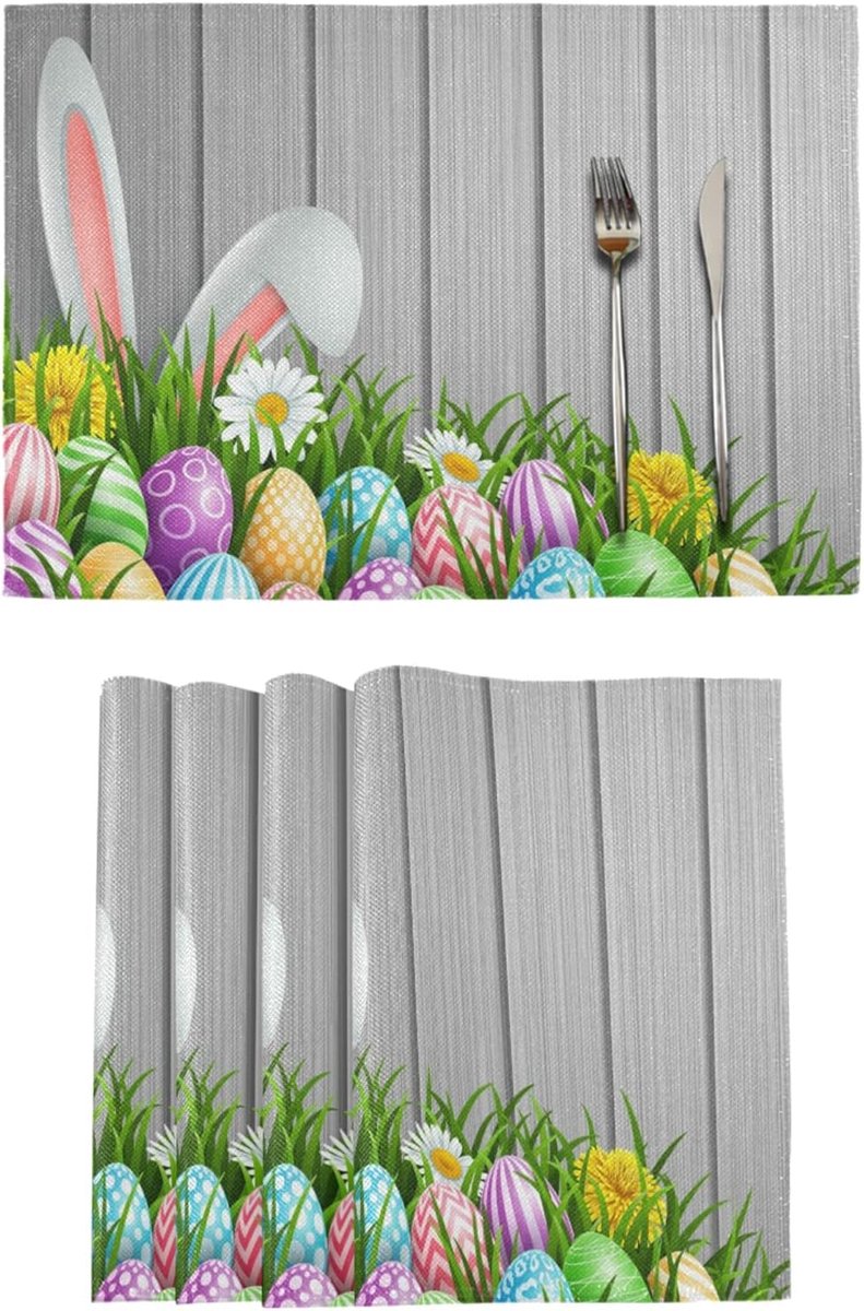 Paas placemats - Tafel decoratie - Feestelijke maaltijden - Set van zes - 48x45 cm