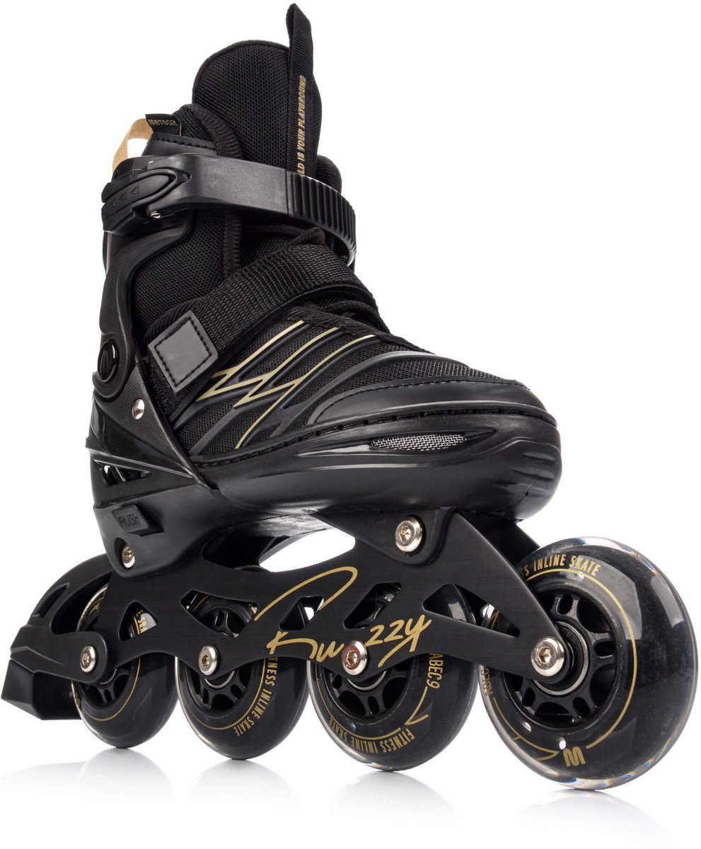 Meteor Rollen Buzzy L 38-43 Inline Skates verstelbare ABEC-9 lagers veilige rem Zwart