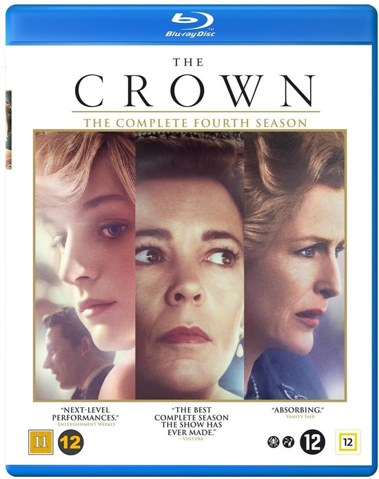 Blu-ray hoes The Crown Seizoen 4, met portretten van drie vrouwen.