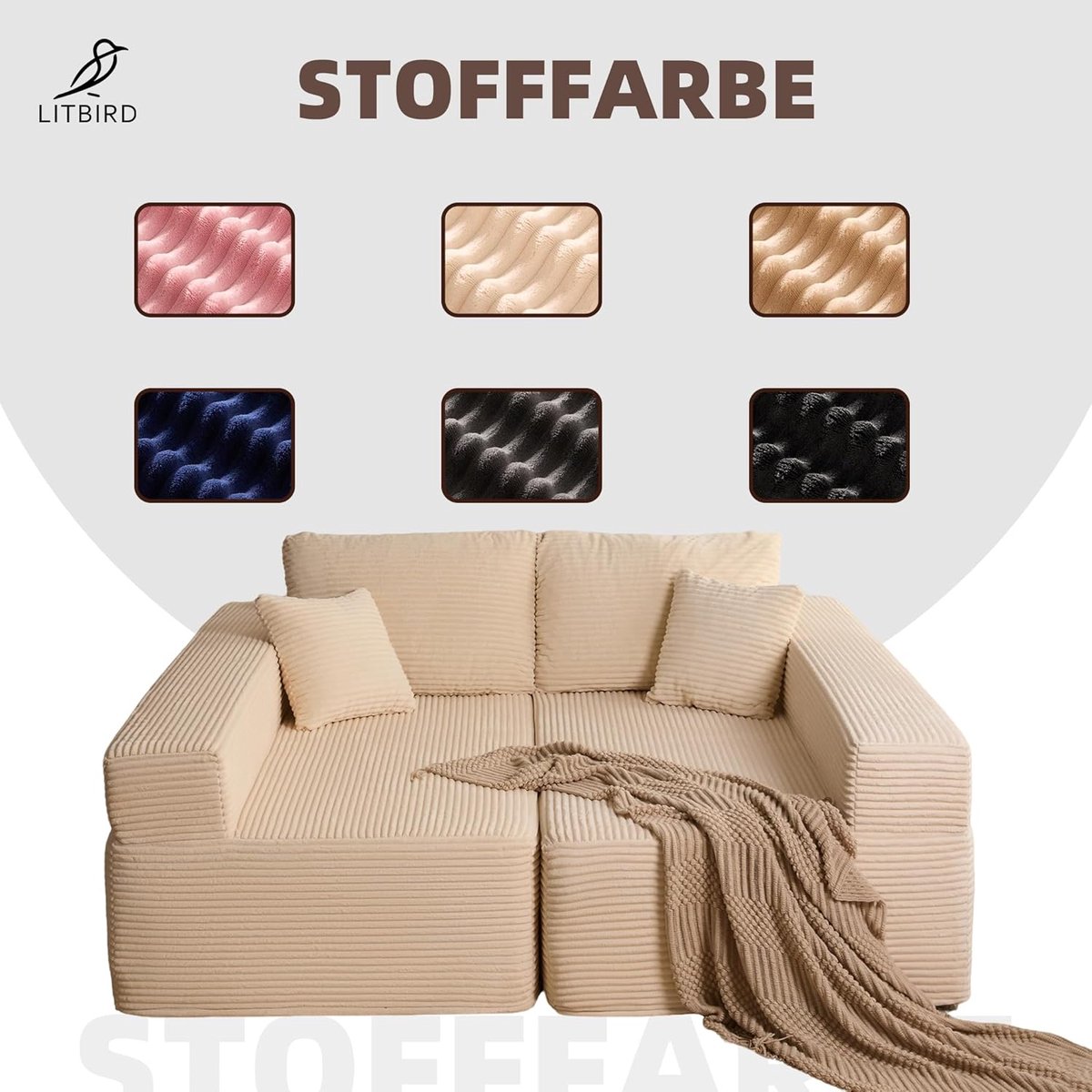 Hoekbank Slaapbank L-vorm 272 cm – Modulaire Corduroy Hoekbank met Opbergruimte en Slaapfunctie – Beige – Geen Montage – 2/3 Persoons – Inclusief Kussens – Laura