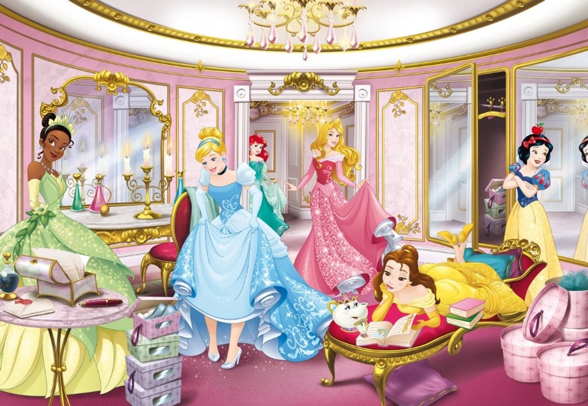 Disney - Fotobehang - Prinsessen - Kinderbehang - Meisjesslaapkamer - Slaapkamer behang - 3,68 x 2,54 M