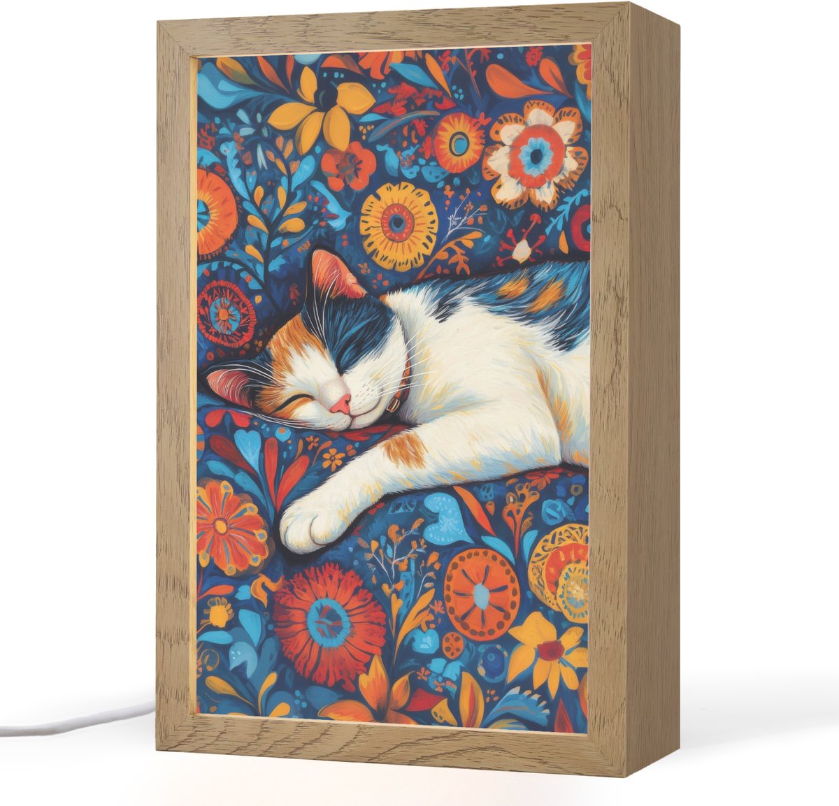 Tafellamp 20x30 cm - LED lamp - Kat - Bloemenpatroon - Blauw - Oranje - Decoratieve tafellampen - Dimbaar - Tafellampje slaapkamer - Woonkamer binnen