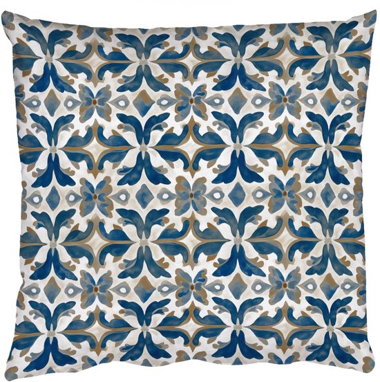 Sierkussens - Kussentjes Woonkamer - 40x40 cm - Tegel - Patroon - Blauw - Beige