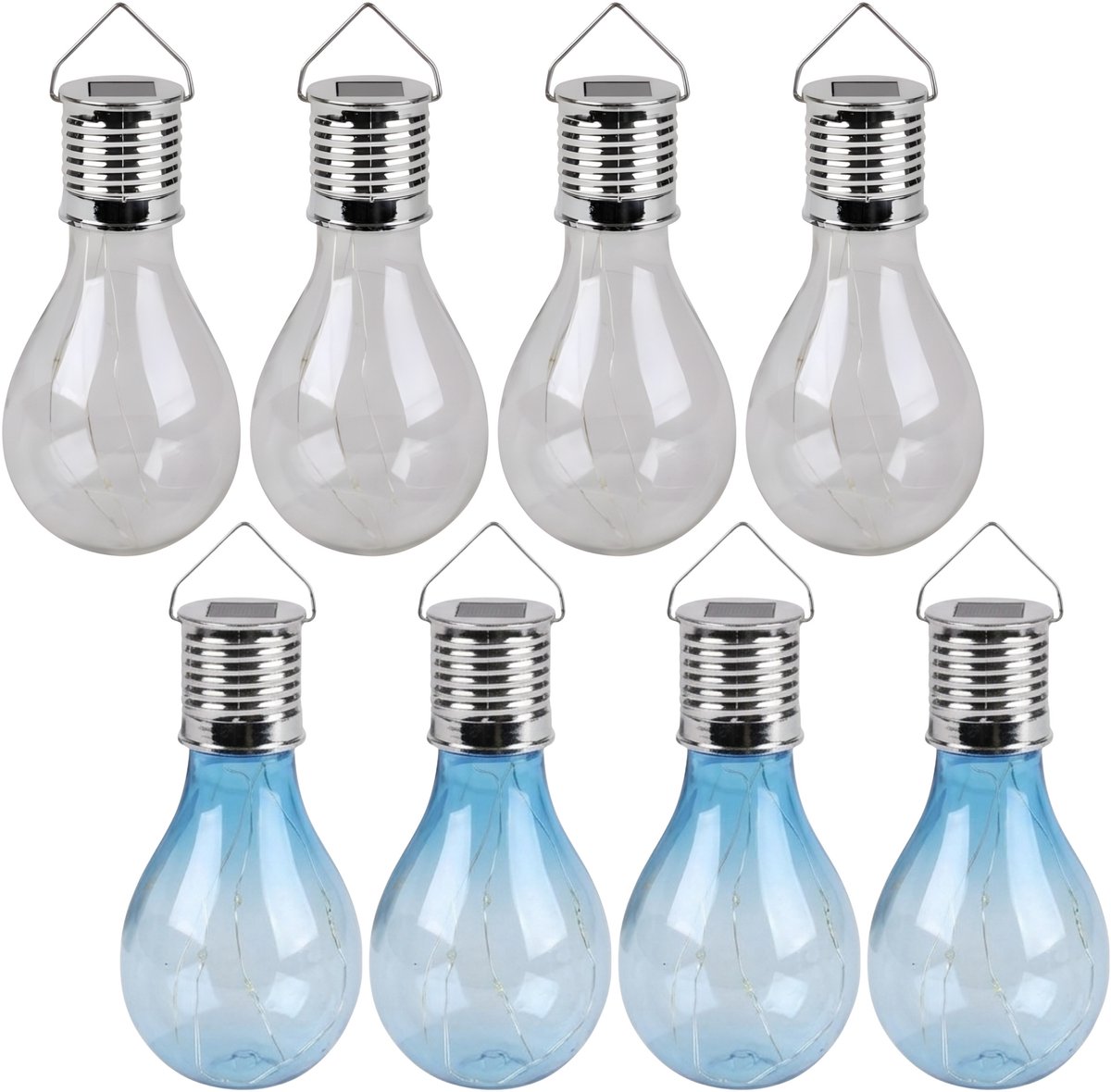 Solar sfeer tuin hanglamp - 8x stuks - blauw en wit - kunststof - 15 cm