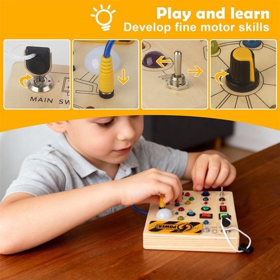 Montessori Busy Board voor peuters, houten activiteitenbord met led-lichtschakelaars, sensorisch speelgoed voor kinderen, speelgoed voor de motoriek, educatief verjaardagscadeau voor jongens en meisjes van 1-3 jaar van Merkloos — afbeelding 3