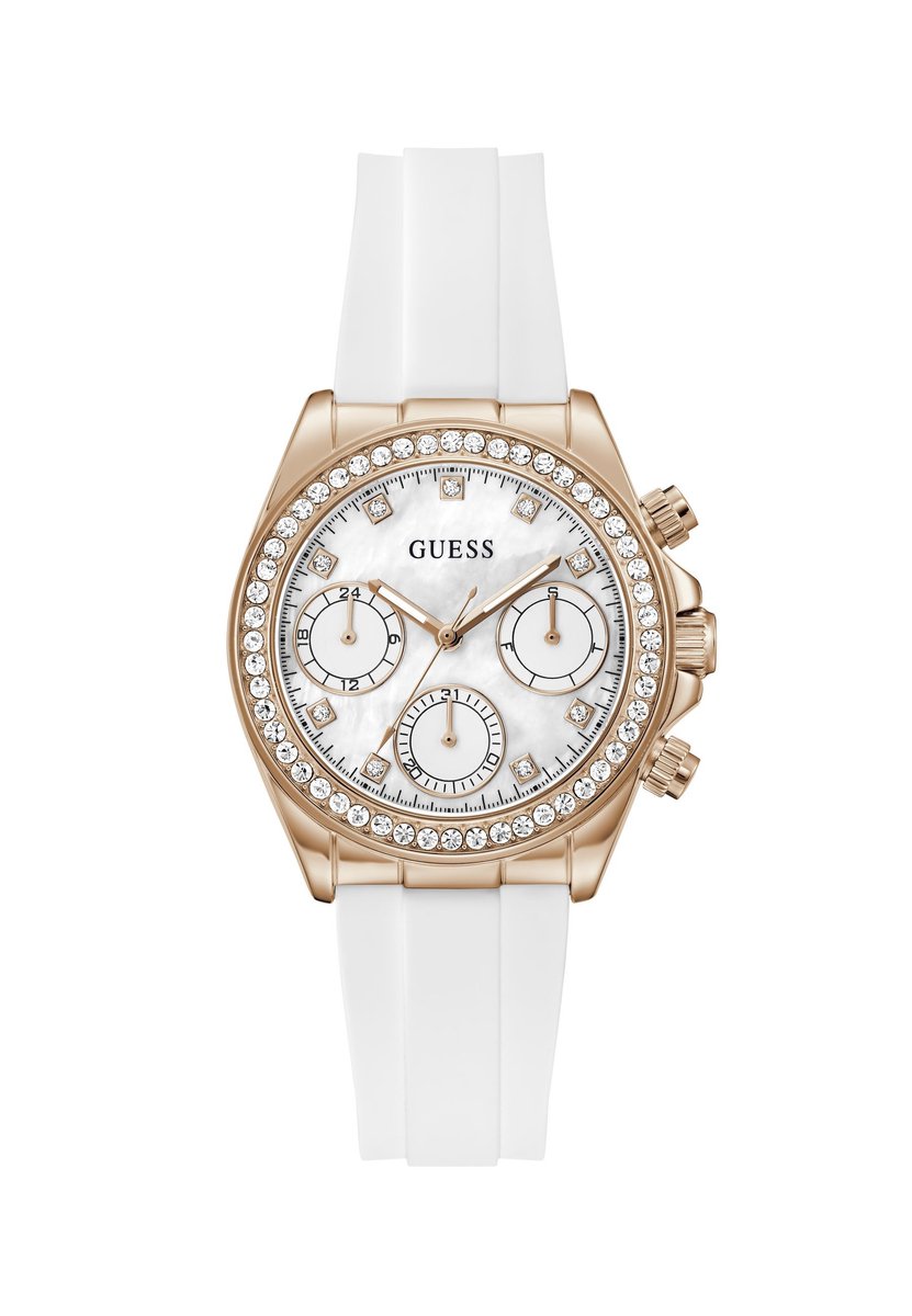 Guess Victoria Quartz Analoog Horloge Wit Kast: 100% Roestvrij Staal | Armband: 100% Siliconen 36 mm GW1038L1, GW1038L2, GW1038L4