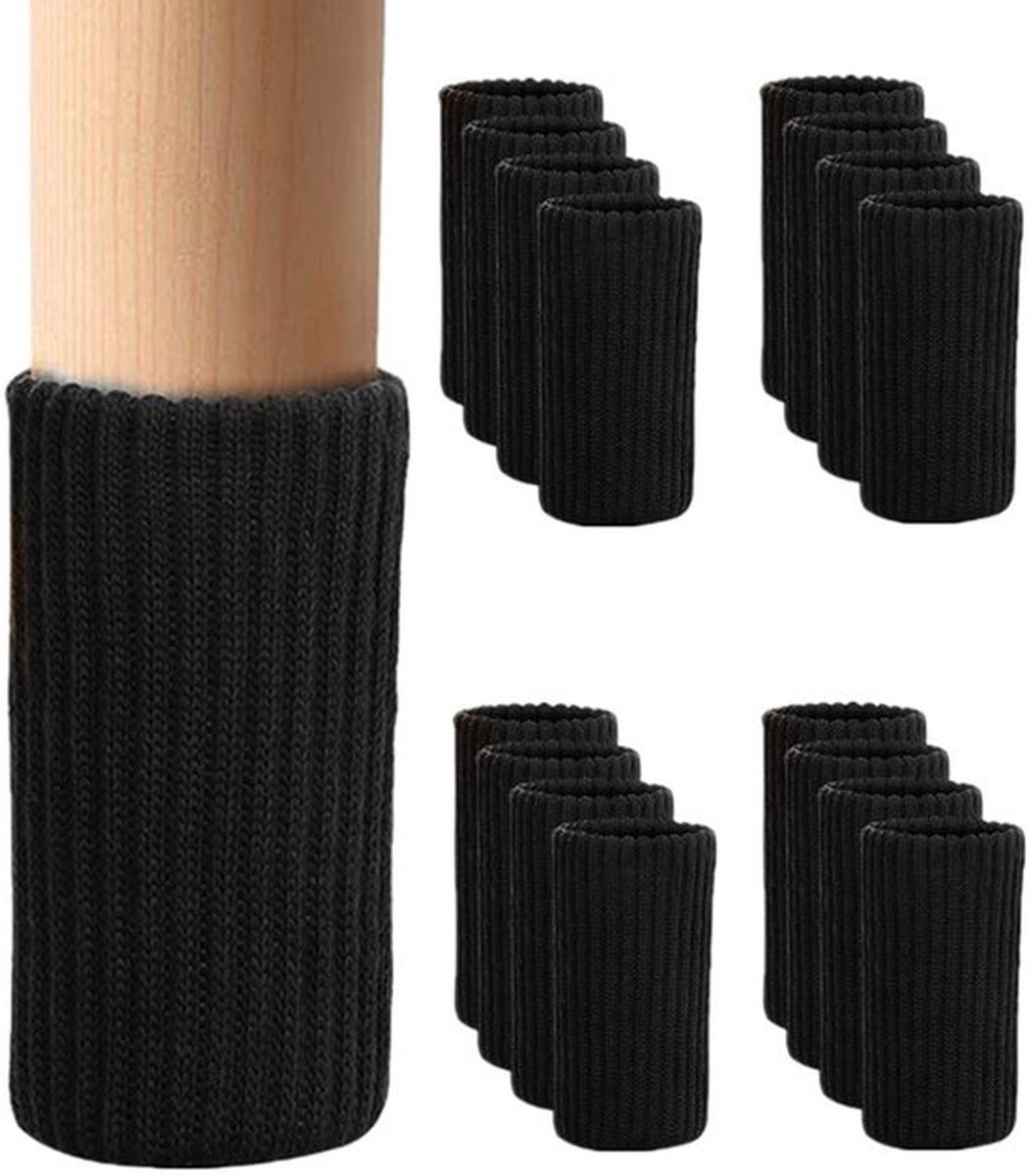 24 stuks verdikte stoelpootsokken, stoelpootbreihoezen, antislip meubeltafelvoethoezen, vloerbeschermer, rekbaar (zwart)