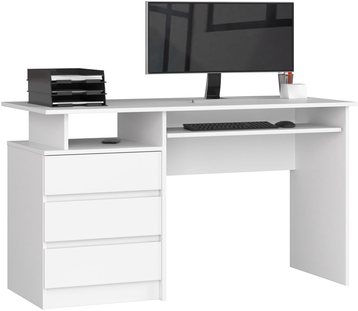Bureau CLP 135 cm met 3 Laden / Computerbureau / Computer Tafel / Bureautafel / Wit / 135 x 77 x 60 cm