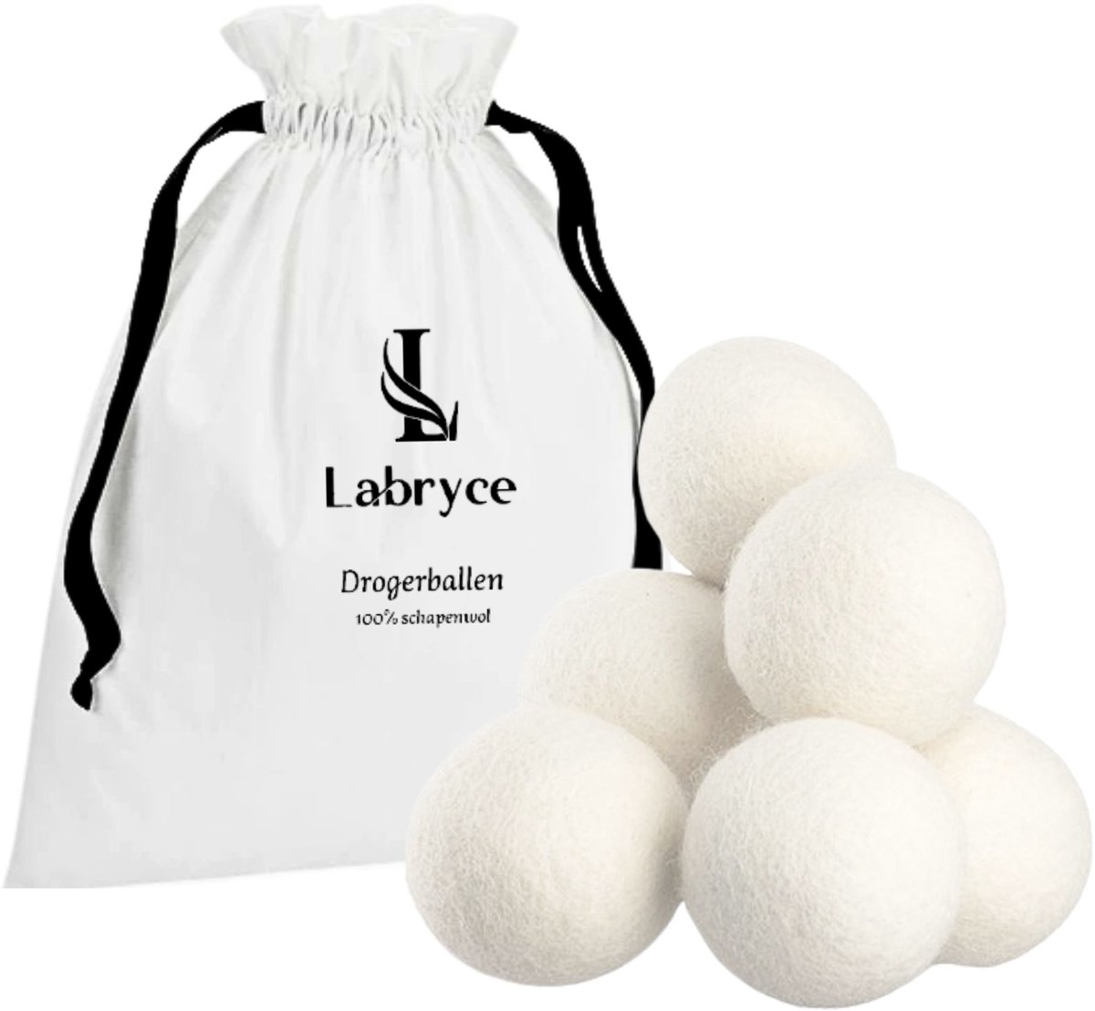 Labryce - Drogerballen - 6 Wasdrogerballen - 100% Schapenwol - 7 cm - Droogballen met Opbergzak