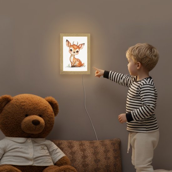 Nachtlampje 15x20 cm - Kinder lamp - Hert - Baby - Dieren - Tafellamp kinderkamer - Slaapkamer lamp - Bedlamp kinderen - Kinderlampje stopcontact - Wandlamp babykamer - Nachtlampjes van Merkloos — afbeelding 5