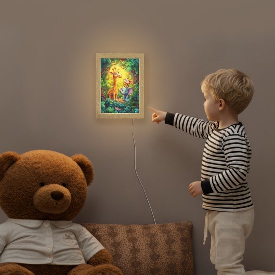Nachtlampje 15x20 cm - Kinder lampje - Dieren - Jungle - Giraf - Olifant - Aapje - Tafellamp kinderkamer - Slaapkamer lamp - Bedlamp kinderen - Kinderlampje stopcontact - Wandlamp babykamer - Nachtlampjes van Merkloos — afbeelding 5
