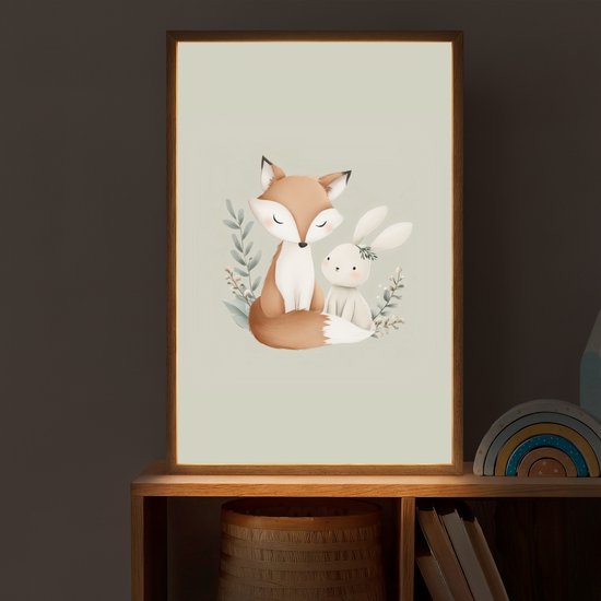 Nachtlampje 40x60 cm - Kinder lamp - Illustratie - Vos - Konijn - Bladeren - Tafellamp kinderkamer draadloos - Slaapkamer lampje - Bedlamp kinderen - Kinderlampje - Wandlamp babykamer - Nachtlampjes van Merkloos — afbeelding 2