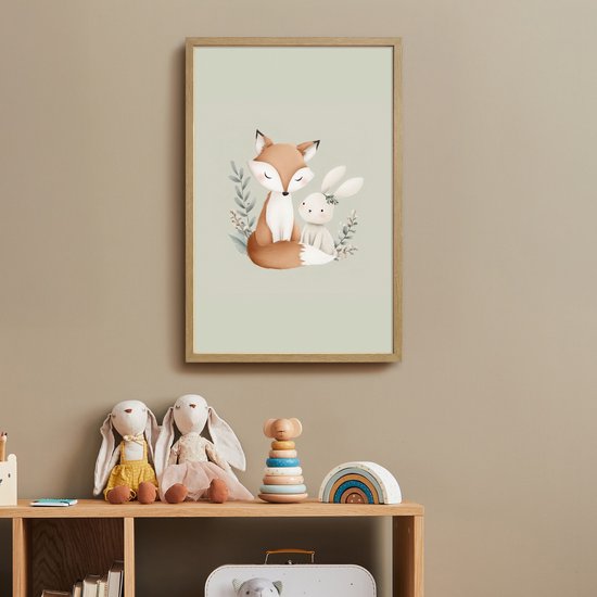 Nachtlampje 40x60 cm - Kinder lamp - Illustratie - Vos - Konijn - Bladeren - Tafellamp kinderkamer draadloos - Slaapkamer lampje - Bedlamp kinderen - Kinderlampje - Wandlamp babykamer - Nachtlampjes van Merkloos — afbeelding 3