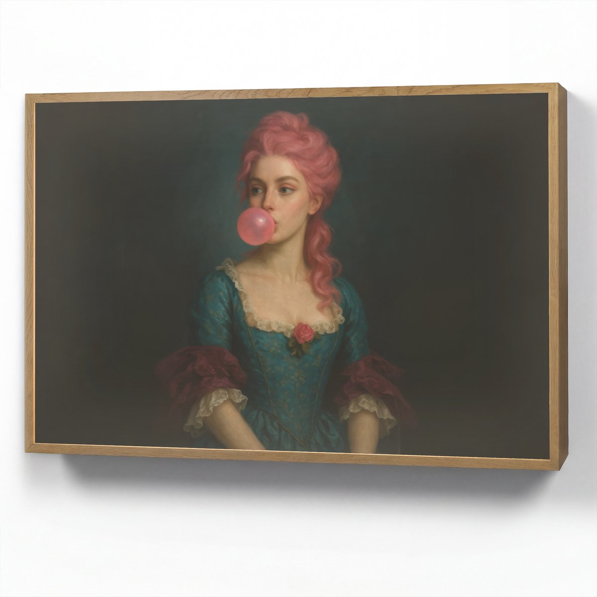 Wandlamp 90x60 cm - Oplaadbaar - Vrouw - Portret - Kauwgombel - Wandlampen binnen woonkame