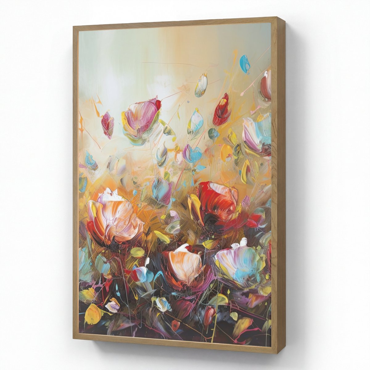 Wandlamp 60x90 cm - Oplaadbaar - Bloemen - Kunst - Natuur - Olieverf - Wandlampen binnen woonkamer - Slaapkamer lamp - Decoratieve nachtlamp - Vloerlamp draadloos