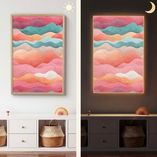Nachtlampje 60x90 cm - Kinder lamp - Golven - Kleurrijk - Abstract - Tafellamp kinderkamer draadloos - Slaapkamer lampje - Bedlamp kinderen - Kinderlampje - Wandlamp babykamer - Nachtlampjes van Merkloos — afbeelding 4