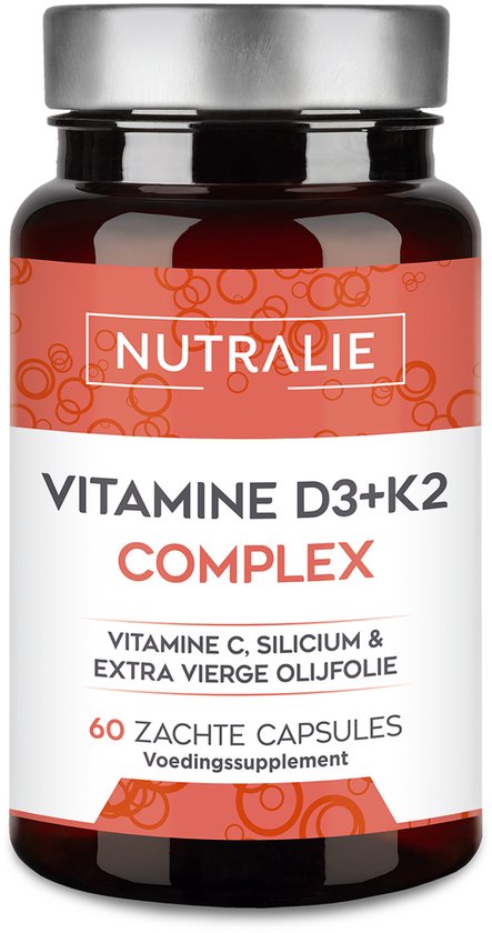 Vitamine D3 + K2 Complex 10000 IE - Incl. Vitamine C - Botten & Weerstand Supplementen - Met Extra Vierge Olijfolie & Bamboe Extract - 60 Softgels - Nutralie