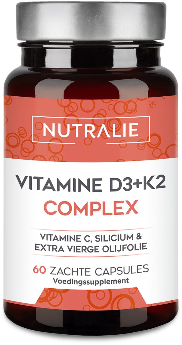 Vitamine D3 + K2 Complex 10000 IE - Incl. Vitamine C - Botten & Weerstand Supplementen - Met Extra Vierge Olijfolie & Bamboe Extract - 60 Softgels - Nutralie