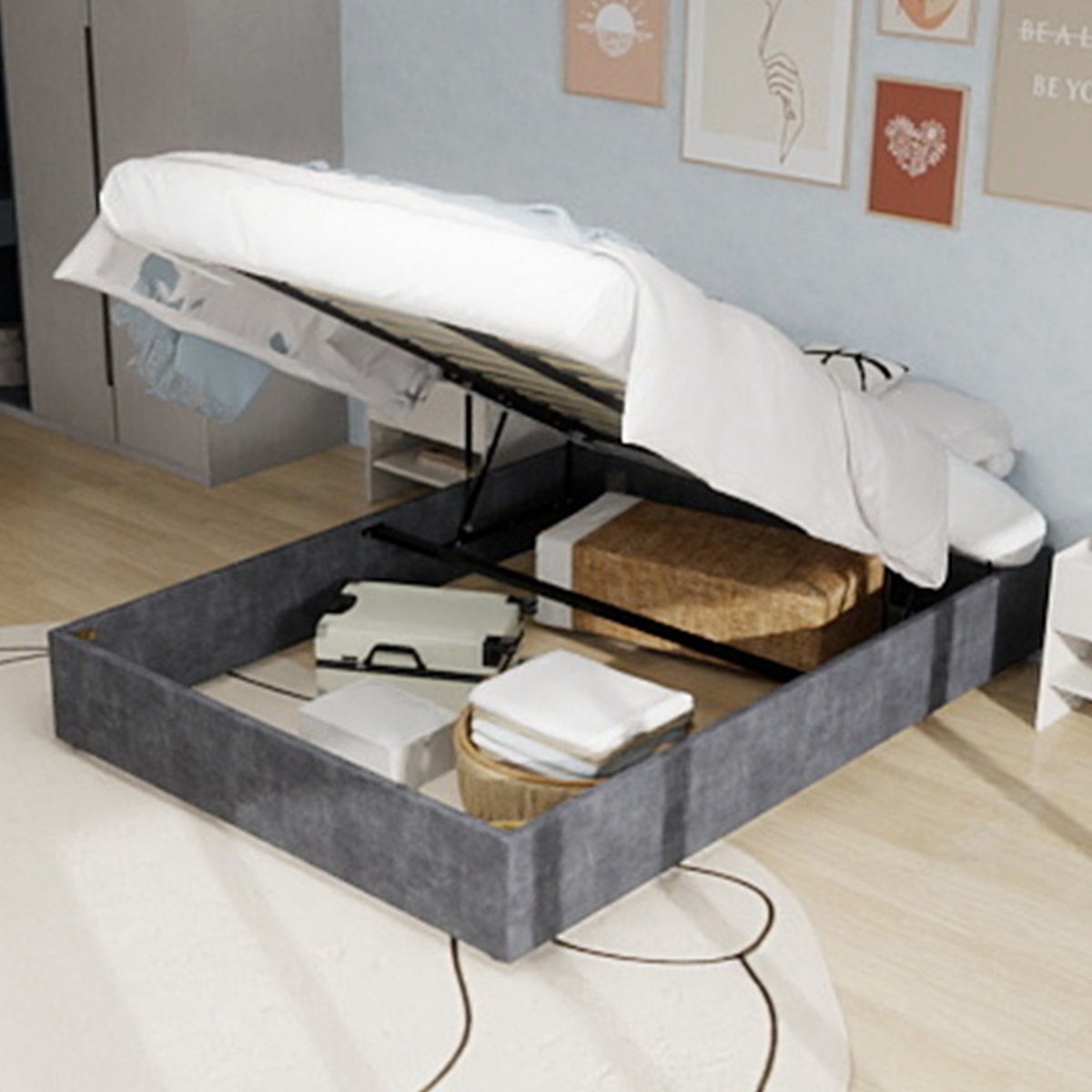 Wishdor - Bedframe - Verstelbare Rugleuning - Stevige Ondersteuning - Stof En Metaal - Grijs - 160 X 200 Cm