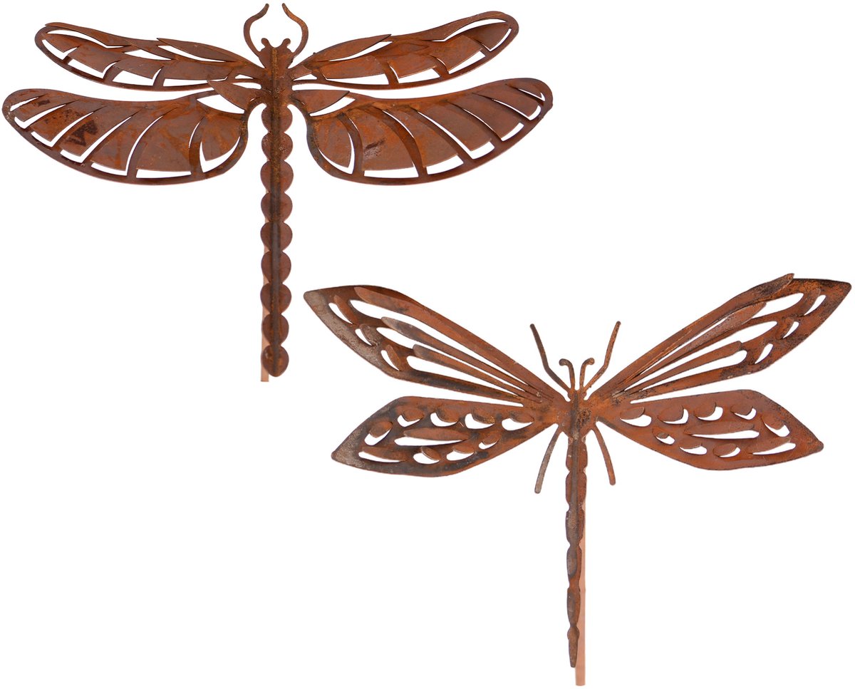 UNUS® Tuinsteker libelle roestlook set van 2