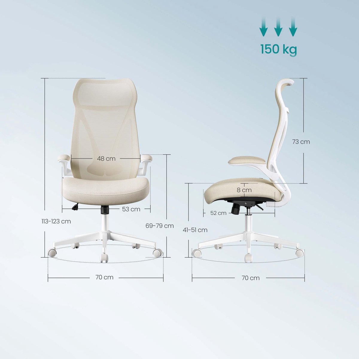 EUZIEL Ergonomische Bureaustoel met Hoofdsteun en Opklapbare Armleuningen - afbeelding 2