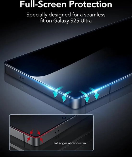 Protection d'écran ESR pour Samsung Galaxy S25 Ultra - Tempered Glass avec cadre de montage - Résistant aux rayures - Installation facile - (Lot de 2)