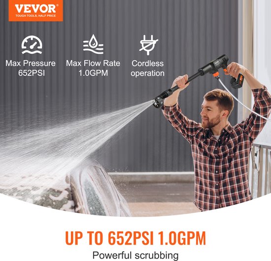 VEVOR Accu-Hogedrukreiniger, Borstelloze Waterdrukreiniger, Spuitpistool, Hogedrukreinigerpistool (21 V, 50 Bar, voor Mobiel Reinigen en Bewateren, 3,5 L/Min, Inclusief Accessoires, 0°~40° Mondstuk) van VEVOR — afbeelding 5