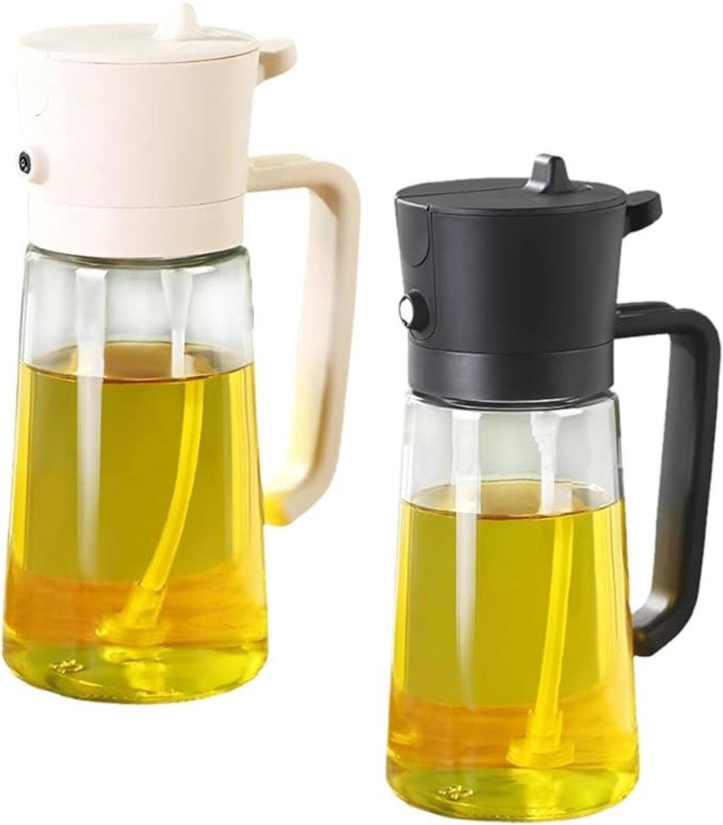 2-In-1 Oliefles Olieverstuiver Set 2 – 470 Ml/16 Oz Glazen Olie Dispenser + Sprayer, Voor Keuken En Airfryer