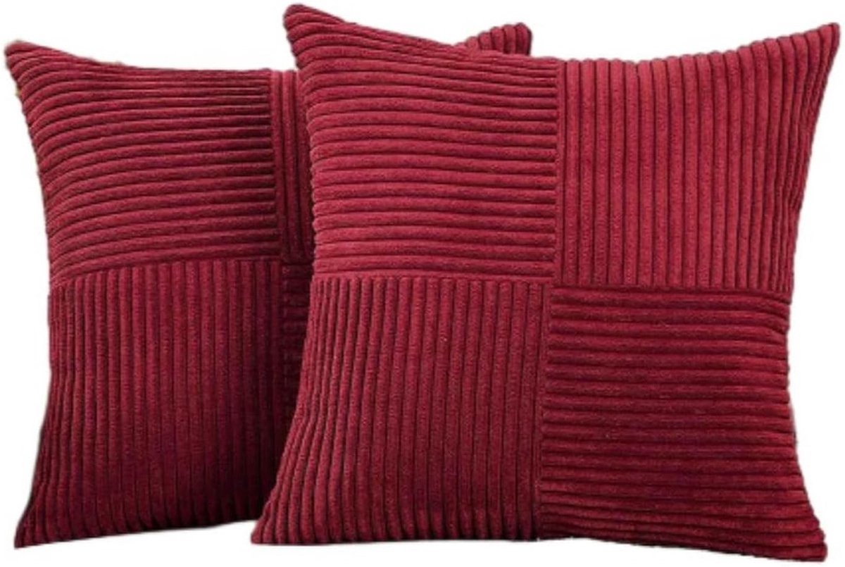 2 Stuks - Kussenhoesjes - Sierkussenhoes - Kussenslopen - Bankkussenhoes - Kussensloop - Bordeauxrood - Corduroy Patchwork kussensloop - 45*45cm - Voor bank Kussen en Kussen - Kussenhoes - Voor woonkamer, bank, slaapkamer - Woondecoratie
