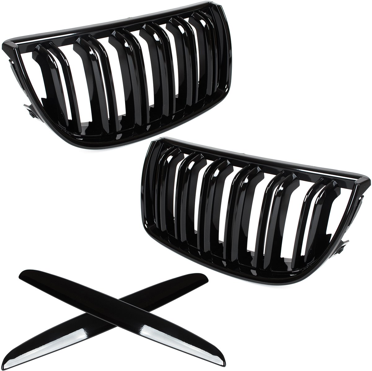 MODECAR - BMW 3 E90/E91 Atrappen - Black Glossy - Dubbele Stang - 2004-2009