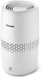 Humidificateur d'air Philips blanc, vu de face, avec ouverture sur le dessus et motif décoratif.