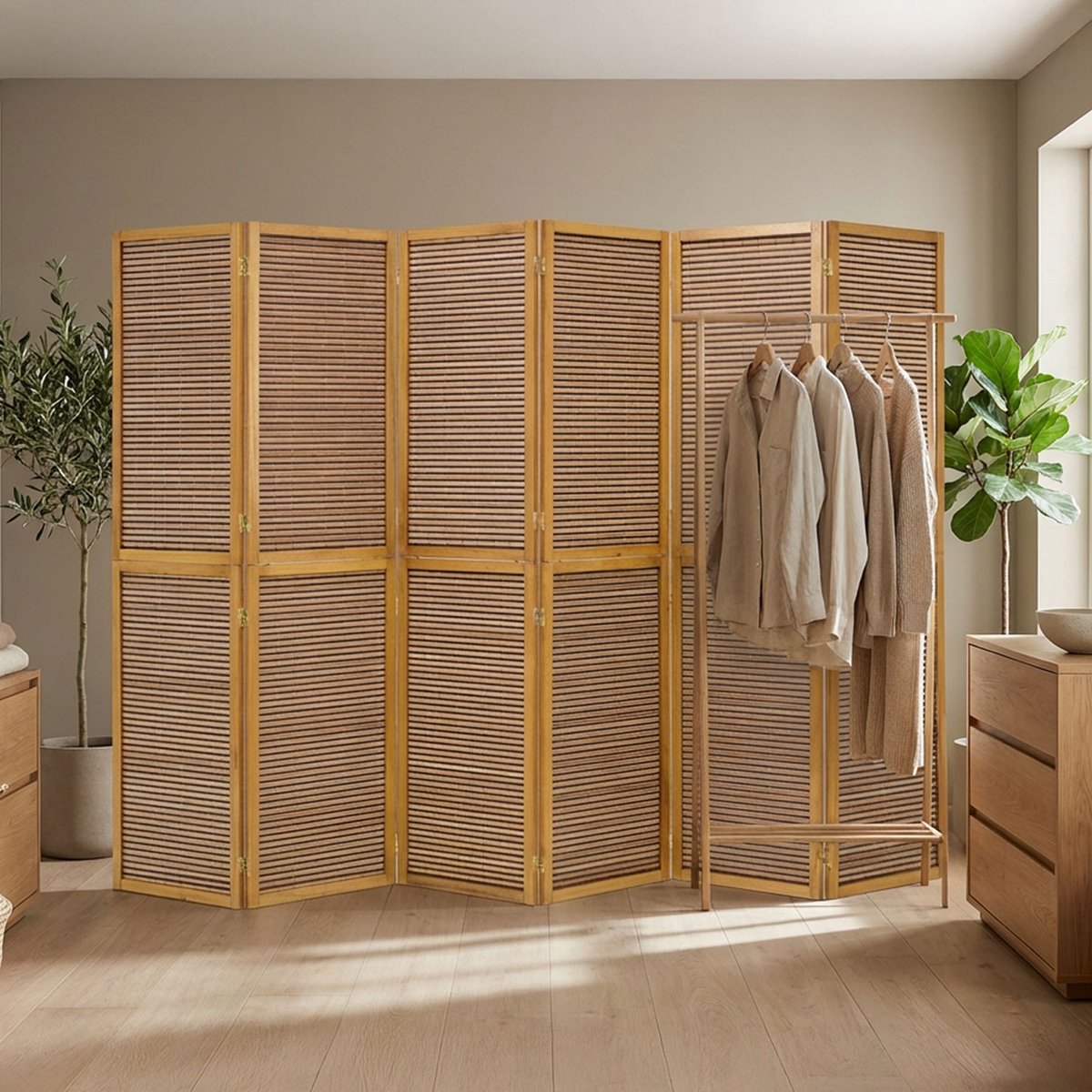 Homestyle4u Kamerscherm 6 panelen - 264x175 cm - bruin - 6-delig - bamboelatten