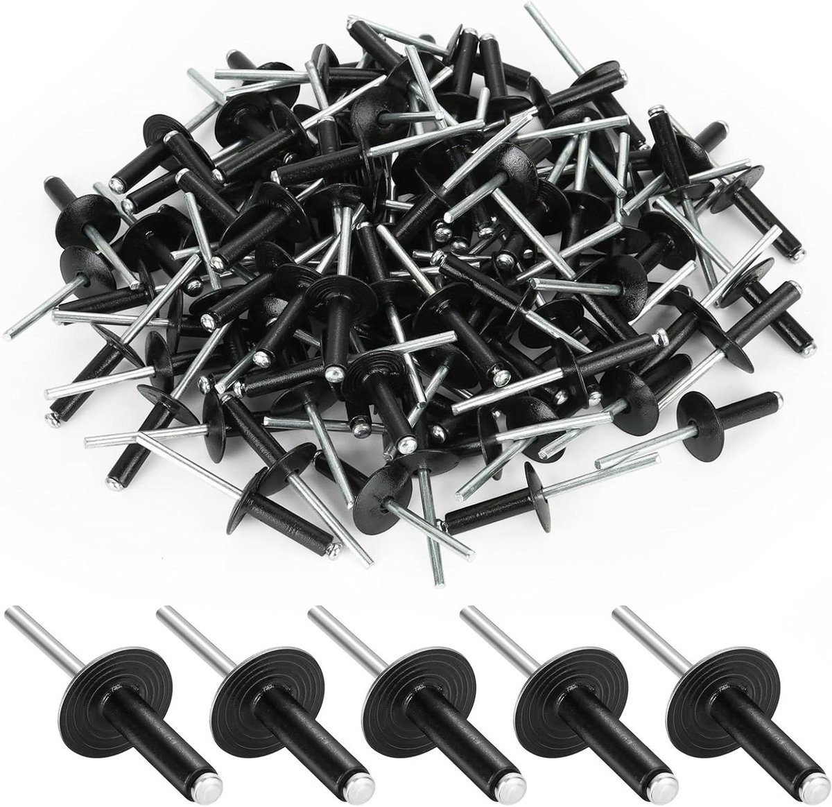 Blindklinknagels met grote flens 4,8 x 20 mm - Set van 100 stuks - Aluminium popklinknagels voor gebouwen, schepen, auto's
