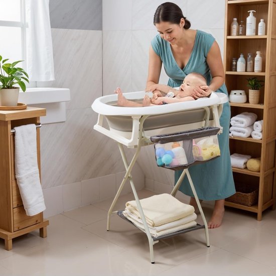 Aurixi® Baby Badje Met Standaard - Babybadje - Inklapbaar Bad Met Kussen - Bad Baby 50 Liter - Zitbad Met 4 Speelballen- Opvouwbaar Bad Kinderen - Baby badje - Bath Bucket - Opvouwbaar bad baby - Babybadset - Grijs - 82cm x 52cm x 20cm van Merkloos — afbeelding 5