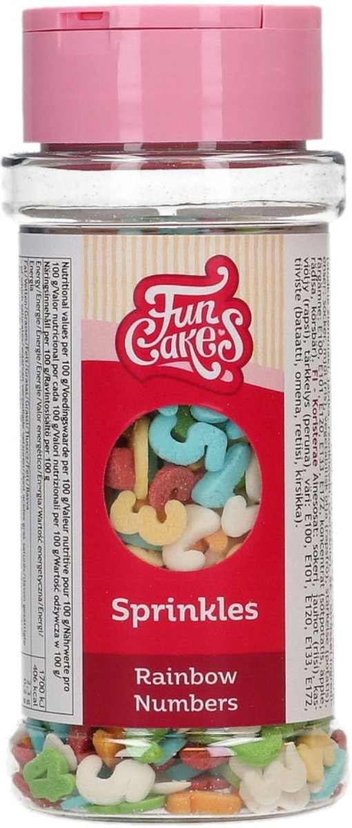 FunCakes Sprinkle Medley - Regenboog Nummers - 50g - Eetbare Taartdecoratie