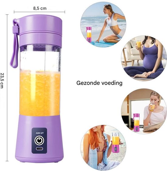Ynkkvre - Mini-Mixer - Smoothie Maker - Draagbaar Met 6 Klingen En USB-Oplaadbare Batterij - 1 Stuk - Voor Thuis En Onderweg Lila van Ynkkvre — afbeelding 4