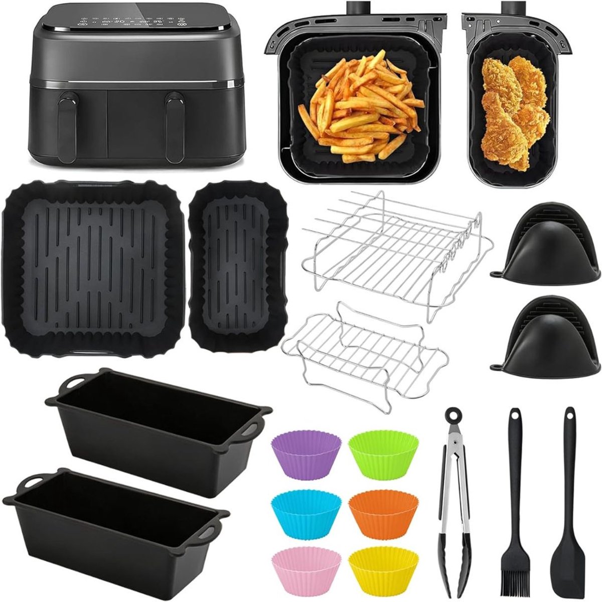 Airfryer Accessoires - Siliconen Bakje - Bakpapier - Zwart