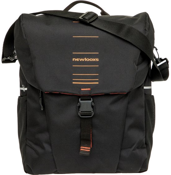 New Looxs ® Vigo Single - Enkele Fietstas – Gerecycled Materiaal - Afneembare Fietstas - Met Regenhoes en Schouderband – 20 Liter – Zwart - Oranje