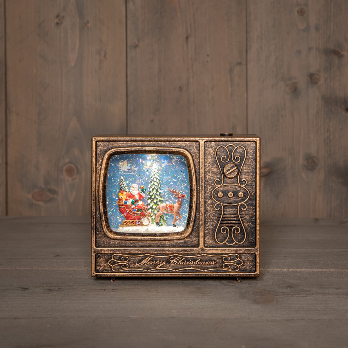 Anna's Collection LED glitterwater TV kerstman 18 x 16cm, warm wit
