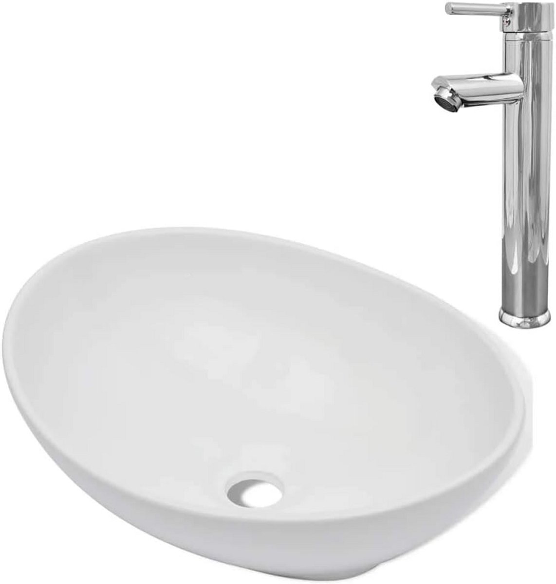 Ovale Keramische Wastafel met Kraan voor Badkamer - Opbouw Wastafel Wit